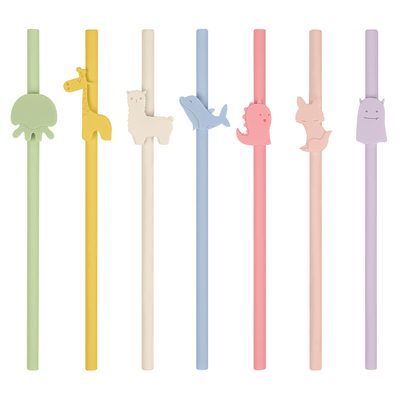 Animal Shape Baby Silicone Drinking Straw Custom Soft Foldable