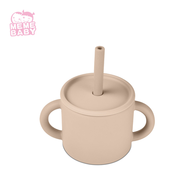 Non Toxic Silicone Baby Cup Two Handles No Spill Food Grade Baby Sippy Cup With Straw