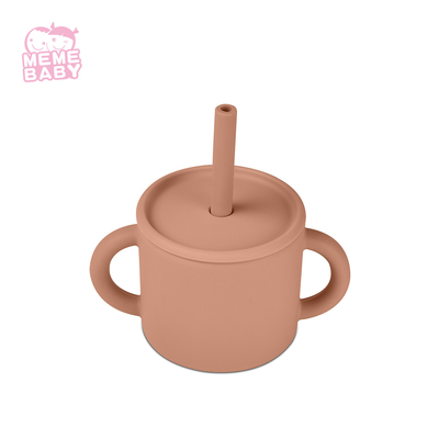 Non Toxic Silicone Baby Cup Two Handles No Spill Food Grade Baby Sippy Cup With Straw
