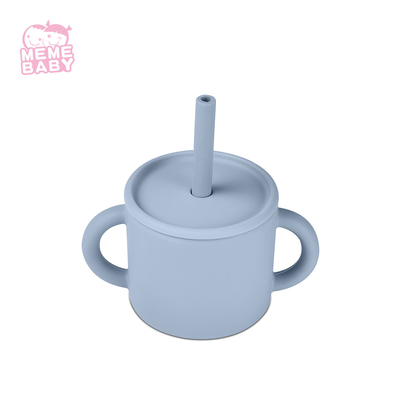 Microwave Safe Silicone Cup And Straw Soft 220ml With Handles