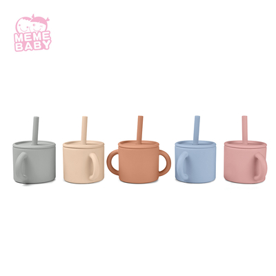 Temperature Resistance No Spill Silicone Straw Cup With Handles 220ml