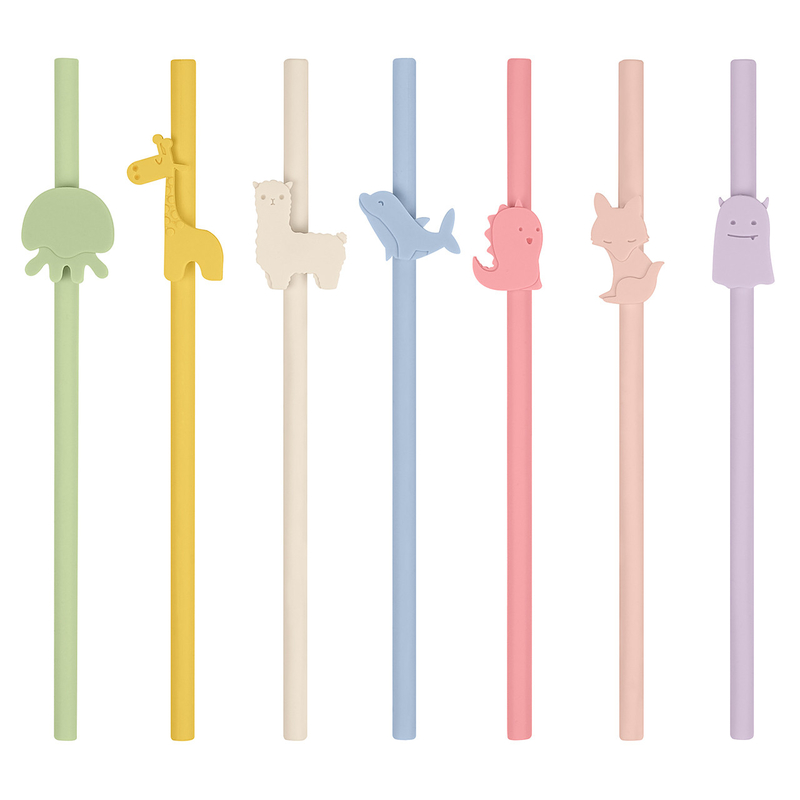 Animal Shape Baby Silicone Drinking Straw Custom Soft Foldable
